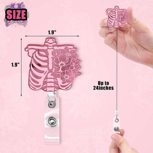 Xylolfsty Xray Badge Reels 4PCS Skeleton Retractable Badge Holder with Alligator Clip Badge Reels Iridescent Rib Skull Patterns Holographic Style Rad Tech RN Nurse Doctor Student Graduation Gift in Saudi Arabia