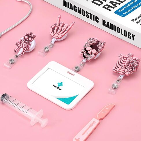 Xylolfsty Xray Badge Reels 4PCS Skeleton Retractable Badge Holder with Alligator Clip Badge Reels Iridescent Rib Skull Patterns Holographic Style Rad Tech RN Nurse Doctor Student Graduation Gift in Saudi Arabia