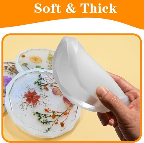 Coaster Molds for Epoxy Resin, Large 6 Cavity Resin Coaster Molds Silicone, 4 Inches Deep Round Square Hexagon Moldes para Resina Epoxica for Cups Mats, DIY Craft Flower Bouquet Preservation in Saudi Arabia