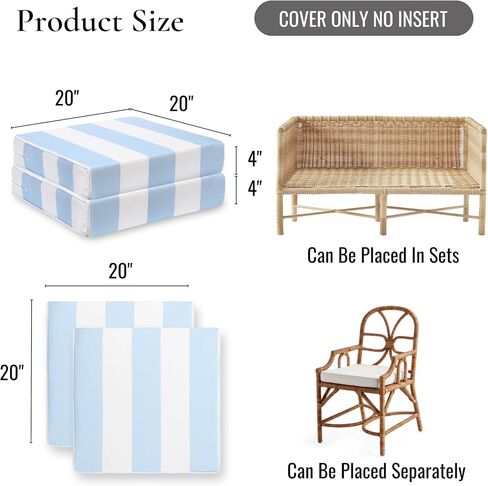 غطاء مقعد في الهواء الطلق في Hofdeco Premium Coastal Patio Coushion في الهواء الطلق فقط من 2 ، 20 "x20" x4 " in Kuwait