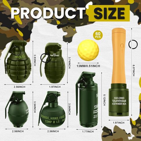 Sratte 6 PCS Toy Hand Grenade للعبة التكتيكية مع 60 Ammo Ammo Fun Impact Pull Ring Toys للبالغين الرياضة في الهواء الطلق (أسود) in Kuwait