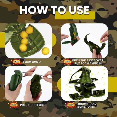 Sratte 6 PCS Toy Hand Grenade للعبة التكتيكية مع 60 Ammo Ammo Fun Impact Pull Ring Toys للبالغين الرياضة في الهواء الطلق (أسود) in Kuwait