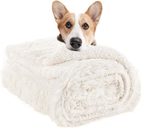 LOCHAS Luxury Fluffy Dog Blanket, Extra Soft and Warm Sherpa Fleece Pet Blankets for Dogs Cats, Plush Furry Faux Fur Puppy Throw Cover, 20''x30'' Cream White in Kuwait