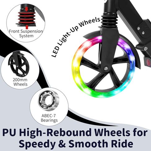 سكوتر BELEEV V8 للأطفال بعمر 6 سنوات فما فوق مع جذع وسطح مضيء LED، سكوتر ذو عجلة كبيرة قابلة للطي مع ارتفاع قابل للتعديل، ممتص للصدمات، حزام للحمل، سكوتر بعجلتين للبالغين والمراهقين، يصل إلى 220 رطلاً in Kuwait