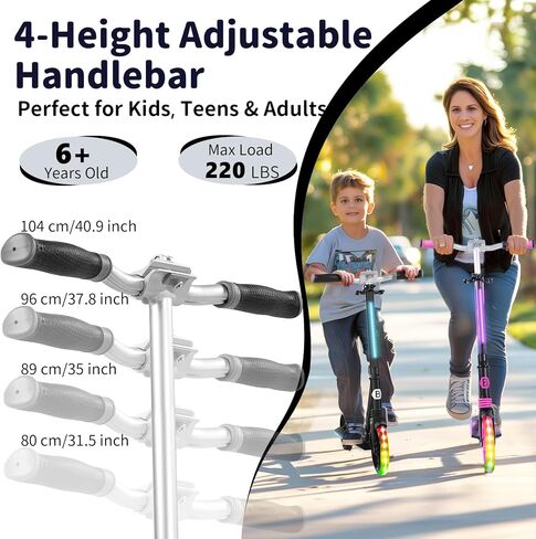 سكوتر BELEEV V8 للأطفال بعمر 6 سنوات فما فوق مع جذع وسطح مضيء LED، سكوتر ذو عجلة كبيرة قابلة للطي مع ارتفاع قابل للتعديل، ممتص للصدمات، حزام للحمل، سكوتر بعجلتين للبالغين والمراهقين، يصل إلى 220 رطلاً in Kuwait