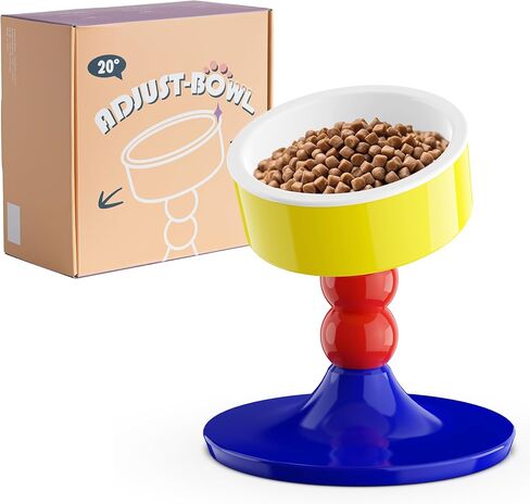 Ceramic Elevated Raised Cat Bowls,3 Heights Adjustable Raised Dog Bowl Stand for Indoor Cats and Small Dogs,15° Tilted Cat Food Feeding Dishes，Adjusts to 4.69", 5.98", 7.28" (Pink & White) in Kuwait