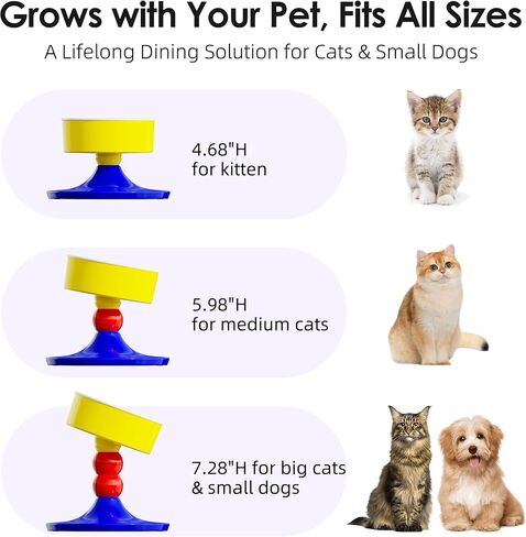 Ceramic Elevated Raised Cat Bowls,3 Heights Adjustable Raised Dog Bowl Stand for Indoor Cats and Small Dogs,15° Tilted Cat Food Feeding Dishes，Adjusts to 4.69", 5.98", 7.28" (Pink & White) in Kuwait