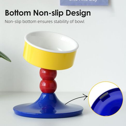 Ceramic Elevated Raised Cat Bowls,3 Heights Adjustable Raised Dog Bowl Stand for Indoor Cats and Small Dogs,15° Tilted Cat Food Feeding Dishes，Adjusts to 4.69", 5.98", 7.28" (Pink & White) in Kuwait