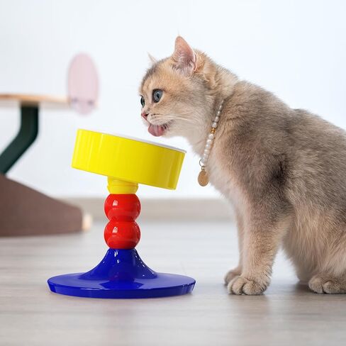 Ceramic Elevated Raised Cat Bowls,3 Heights Adjustable Raised Dog Bowl Stand for Indoor Cats and Small Dogs,15° Tilted Cat Food Feeding Dishes，Adjusts to 4.69", 5.98", 7.28" (Pink & White) in Kuwait