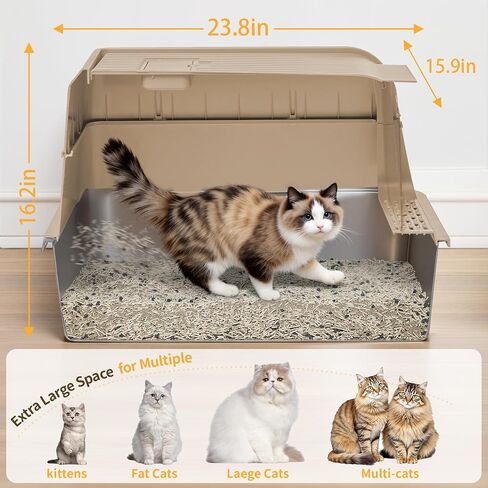 Covered Stainless Steel Litter Box with Lid, XL Extra Large Cat Litter Box, Enclosed Metal Litter Pan with High Sided Enclosure & Scoop, Anti Leakage, Easy to Clean, Odor Control(Grey) in Saudi Arabia