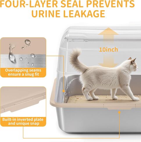 Covered Stainless Steel Litter Box with Lid, XL Extra Large Cat Litter Box, Enclosed Metal Litter Pan with High Sided Enclosure & Scoop, Anti Leakage, Easy to Clean, Odor Control(Grey) in Saudi Arabia