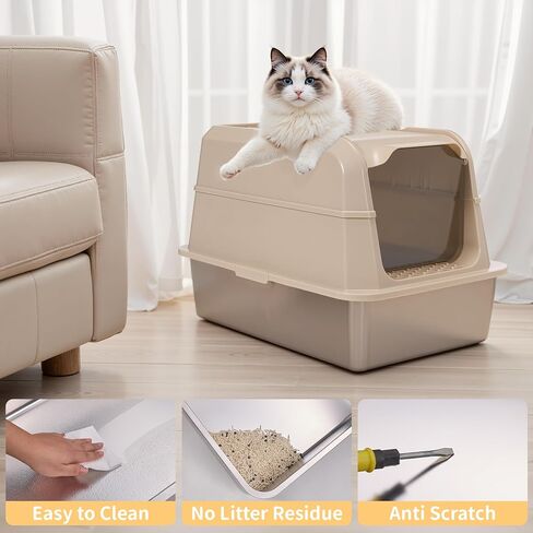 Covered Stainless Steel Litter Box with Lid, XL Extra Large Cat Litter Box, Enclosed Metal Litter Pan with High Sided Enclosure & Scoop, Anti Leakage, Easy to Clean, Odor Control(Grey) in Saudi Arabia