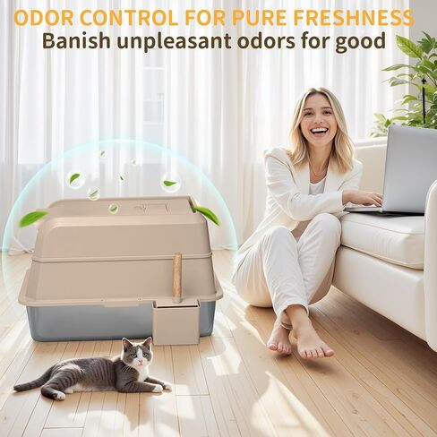Covered Stainless Steel Litter Box with Lid, XL Extra Large Cat Litter Box, Enclosed Metal Litter Pan with High Sided Enclosure & Scoop, Anti Leakage, Easy to Clean, Odor Control(Grey) in Saudi Arabia