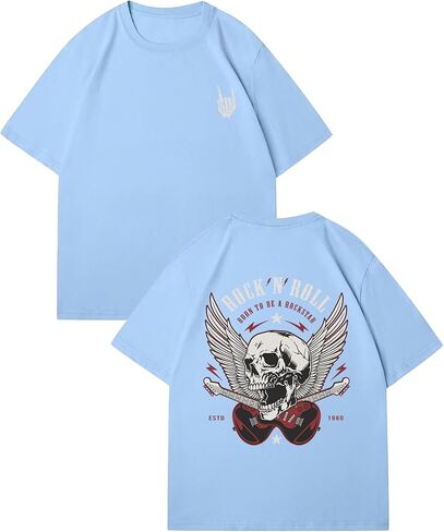 Verdusa Men's Vintage Retro Skull Graphic Oversized T Shirt Round Neck Short Sleeve Rock Tee Tops in Saudi Arabia