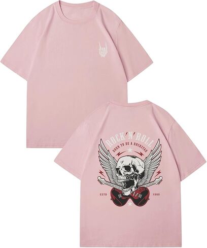 Verdusa Men's Vintage Retro Skull Graphic Oversized T Shirt Round Neck Short Sleeve Rock Tee Tops in Saudi Arabia