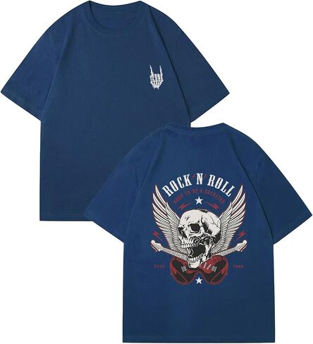 Verdusa Men's Vintage Retro Skull Graphic Oversized T Shirt Round Neck Short Sleeve Rock Tee Tops in Saudi Arabia