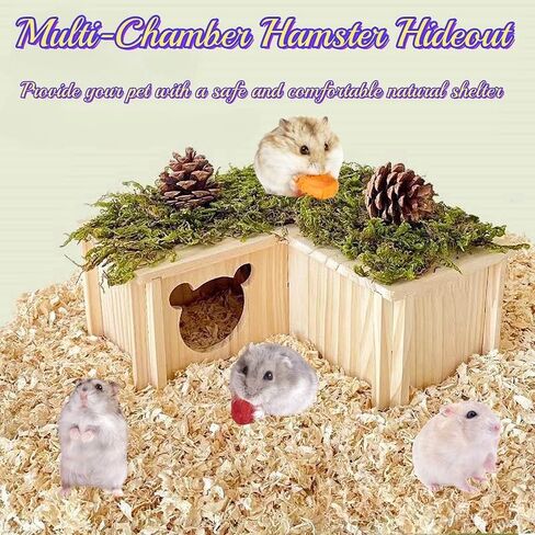 Hamster House Multi Chamber Wooden Hamster Maze Tunnel with Ladder Gerbil Hideout Castle Small Animal House Hut Habitats Cage Accessories for Hamster Rat Gerbils and Other Small Pets in Kuwait