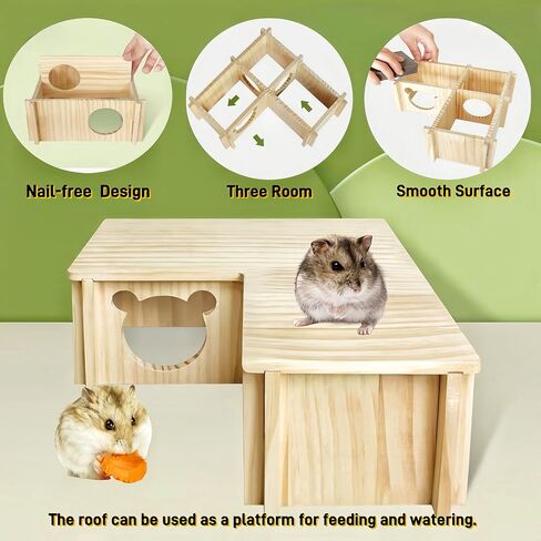 Hamster House Multi Chamber Wooden Hamster Maze Tunnel with Ladder Gerbil Hideout Castle Small Animal House Hut Habitats Cage Accessories for Hamster Rat Gerbils and Other Small Pets in Kuwait