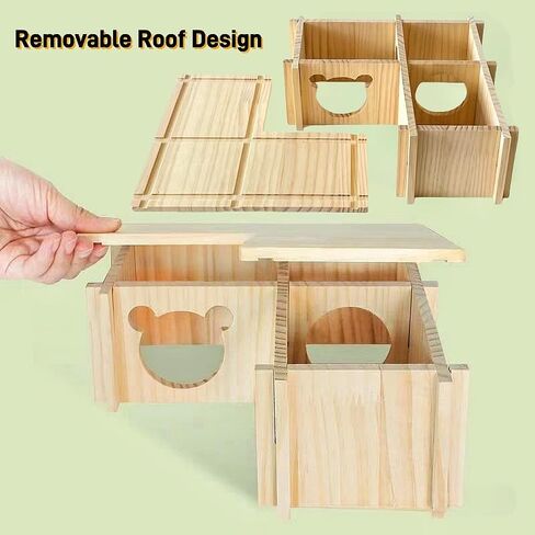 Hamster House Multi Chamber Wooden Hamster Maze Tunnel with Ladder Gerbil Hideout Castle Small Animal House Hut Habitats Cage Accessories for Hamster Rat Gerbils and Other Small Pets in Kuwait
