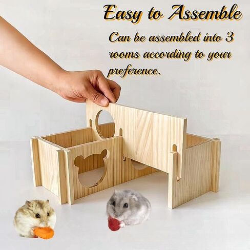 Hamster House Multi Chamber Wooden Hamster Maze Tunnel with Ladder Gerbil Hideout Castle Small Animal House Hut Habitats Cage Accessories for Hamster Rat Gerbils and Other Small Pets in Kuwait