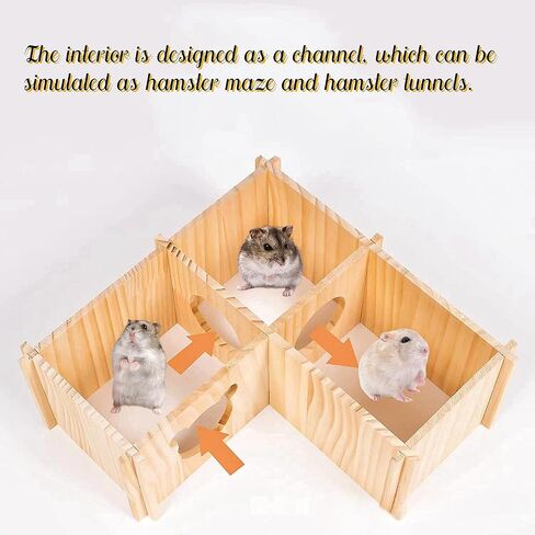 Hamster House Multi Chamber Wooden Hamster Maze Tunnel with Ladder Gerbil Hideout Castle Small Animal House Hut Habitats Cage Accessories for Hamster Rat Gerbils and Other Small Pets in Kuwait