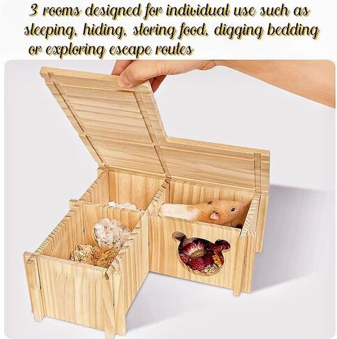 Hamster House Multi Chamber Wooden Hamster Maze Tunnel with Ladder Gerbil Hideout Castle Small Animal House Hut Habitats Cage Accessories for Hamster Rat Gerbils and Other Small Pets in Kuwait