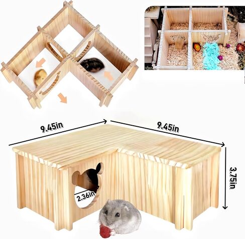 Hamster House Multi Chamber Wooden Hamster Maze Tunnel with Ladder Gerbil Hideout Castle Small Animal House Hut Habitats Cage Accessories for Hamster Rat Gerbils and Other Small Pets in Kuwait