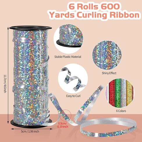 6 Rolls Balloon String Ribbon Set, Easter Curling Ribbon Spring Colors, 1800 Feet of 1/5 Inch Thin Ribbon for Arts Crafts Gift Wrapping Wedding Birthday Party in Kuwait