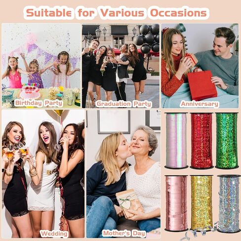 6 Rolls Balloon String Ribbon Set, Easter Curling Ribbon Spring Colors, 1800 Feet of 1/5 Inch Thin Ribbon for Arts Crafts Gift Wrapping Wedding Birthday Party in Kuwait
