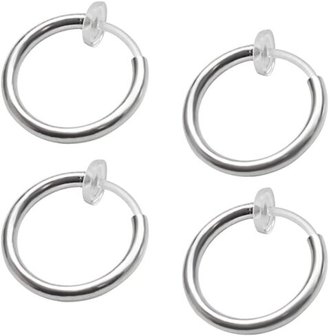 Miyabi Grace Men's 15 mm Small Comfortable Plastic Invisible Clip On Hoop Earrings Unisex Gold tone for guys in Kuwait