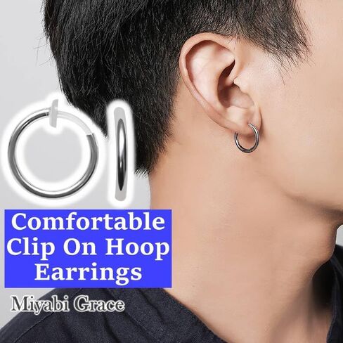 Miyabi Grace Men's 15 mm Small Comfortable Plastic Invisible Clip On Hoop Earrings Unisex Gold tone for guys in Kuwait