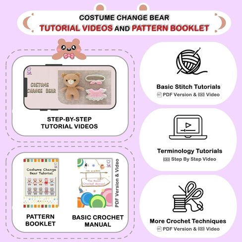 LoopMap Crochet Kit for Beginners - DIY Amigurumi Bear with Removable Dress & Accessories - Step-by-Step Video Tutorials, Extra Yarn, Crochet Tools, Handmade Gift for Kids & Adults (Bear K02, Purple) in Kuwait