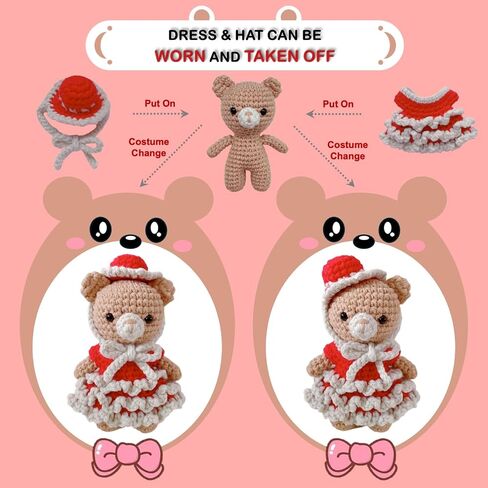 LoopMap Crochet Kit for Beginners - DIY Amigurumi Bear with Removable Dress & Accessories - Step-by-Step Video Tutorials, Extra Yarn, Crochet Tools, Handmade Gift for Kids & Adults (Bear K02, Purple) in Kuwait