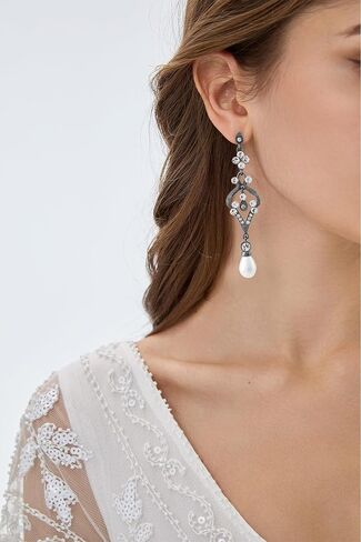 BABEYOND 1920s Flapper Art Deco Gatsby Earrings 20s Flapper Gatsby Accessories Vintage Wedding Dangle Pearl Earrings in Kuwait