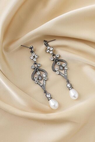 BABEYOND 1920s Flapper Art Deco Gatsby Earrings 20s Flapper Gatsby Accessories Vintage Wedding Dangle Pearl Earrings in Kuwait