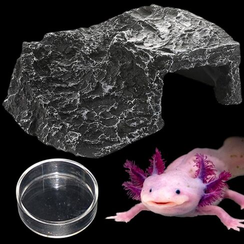 Axolotl Tank Accessories, Aquarium Tortoise Hideout, Axolotl Hides and Fake Water Plants set, Axolotl Cave Aquarium Plastic Tree, Turtle Hideout, Fish Tank Decor, Turtle Tank Accessories (Stone, M) in Kuwait