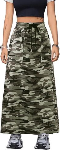 SOFIA'S CHOICE Women's Drawstring Maxi Skirt with Pockets High Waist A Line Long Skirts in Kuwait