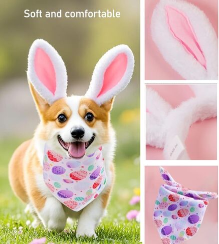 ANIAC Easter Dog Headband for Small Medium Dog,Plush Dog Cat Hat with Bunny Ears, Cute Dog Head Accessories,Pet Easter Costume for Dog and Cats (Large/Head Girth 15 Inch - 17 Inch) in Kuwait