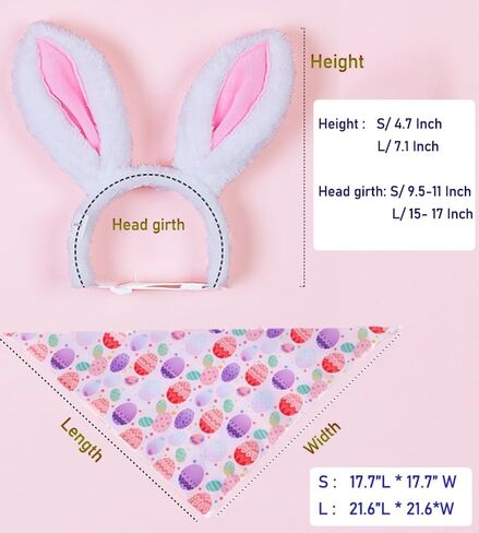 ANIAC Easter Dog Headband for Small Medium Dog,Plush Dog Cat Hat with Bunny Ears, Cute Dog Head Accessories,Pet Easter Costume for Dog and Cats (Large/Head Girth 15 Inch - 17 Inch) in Kuwait
