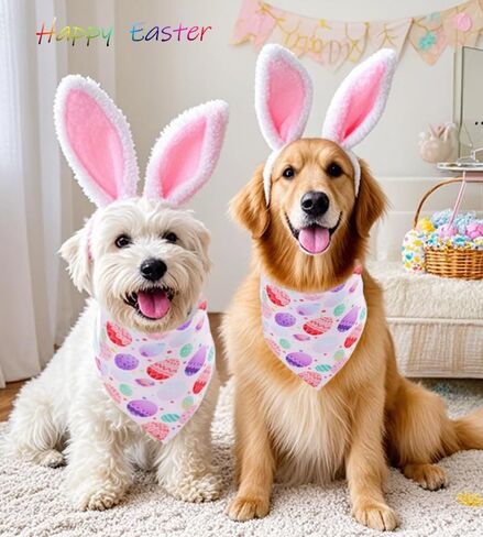ANIAC Easter Dog Headband for Small Medium Dog,Plush Dog Cat Hat with Bunny Ears, Cute Dog Head Accessories,Pet Easter Costume for Dog and Cats (Large/Head Girth 15 Inch - 17 Inch) in Kuwait