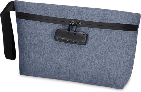 LOFICOPER Money Bag with Lock, Waterproof Cash Bag with Lock and Zipper, Portable Bank Deposit Bag, Locking Accessories Pouch for Phone, Credit Cards, Cash, Dark Blue in Kuwait