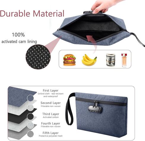 LOFICOPER Money Bag with Lock, Waterproof Cash Bag with Lock and Zipper, Portable Bank Deposit Bag, Locking Accessories Pouch for Phone, Credit Cards, Cash, Dark Blue in Kuwait
