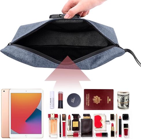 LOFICOPER Money Bag with Lock, Waterproof Cash Bag with Lock and Zipper, Portable Bank Deposit Bag, Locking Accessories Pouch for Phone, Credit Cards, Cash, Dark Blue in Kuwait