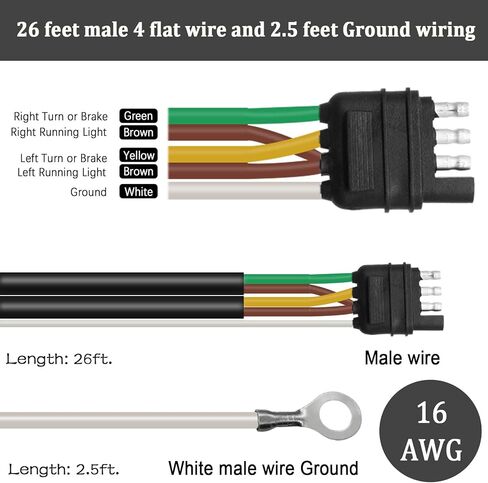 22FT 4 Pin 5 Wire Trailer Wiring Harness,18AWG Trailer Light Kit 4 Way Flat 5 Wire Trailer Plug with Nylon Mesh Tube Protection for Rewiring Trailer Both-Side Taillights O-100 in Kuwait