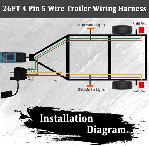 22FT 4 Pin 5 Wire Trailer Wiring Harness,18AWG Trailer Light Kit 4 Way Flat 5 Wire Trailer Plug with Nylon Mesh Tube Protection for Rewiring Trailer Both-Side Taillights O-100 in Kuwait