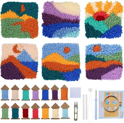ERNTRNL Punch Needle Kits for Adults Beginner - Punch Needle Coasters Kit, Punch Needle Embroidery Kit, 6 Pattern DIY Punch Stitching Kit with Tools, Yarns, Hoop, Instruction (Circular) in Kuwait