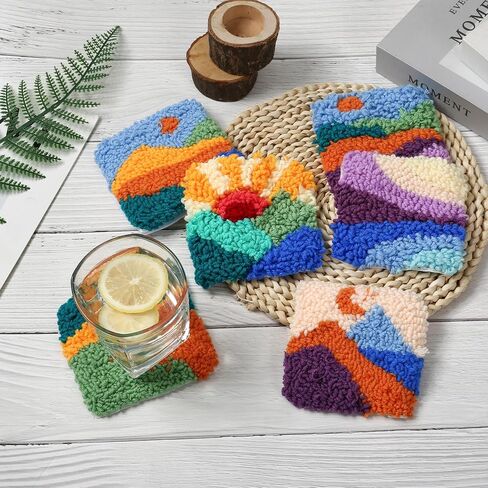 ERNTRNL Punch Needle Kits for Adults Beginner - Punch Needle Coasters Kit, Punch Needle Embroidery Kit, 6 Pattern DIY Punch Stitching Kit with Tools, Yarns, Hoop, Instruction (Circular) in Kuwait