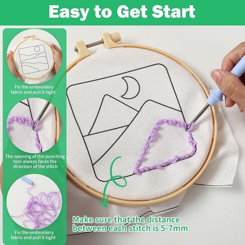 ERNTRNL Punch Needle Kits for Adults Beginner - Punch Needle Coasters Kit, Punch Needle Embroidery Kit, 6 Pattern DIY Punch Stitching Kit with Tools, Yarns, Hoop, Instruction (Circular) in Kuwait