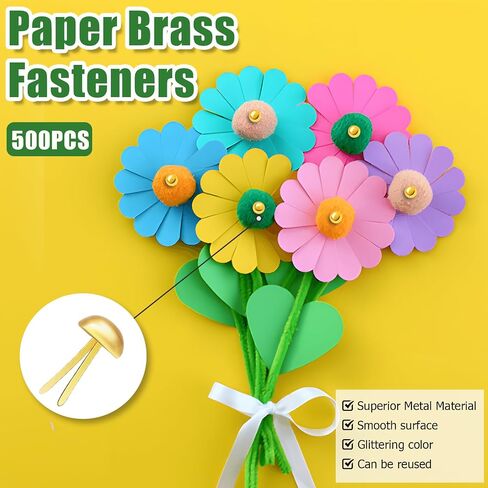 Coufce 500 Pcs 6 x 12mm Brads Paper Fasteners Silver Tiny Brads Round Head Brads for Paper Crafts DIY Art School Projects in Kuwait