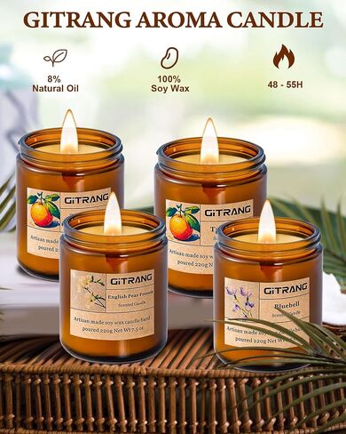Aromatherapy Candles for Bedrooms Yoga Rooms Lounges Gardens Birthday Valentine and Anniversary, 30 oz 200 Hour Home Candle Set, Apple/Rose Sandalwood/BlackBerry Basil Scented Candle Set, Pack of 4 in Saudi Arabia